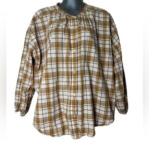 Free Assembly Brown White Plaid Long Sleeve Button Down • Used • Size: Large​